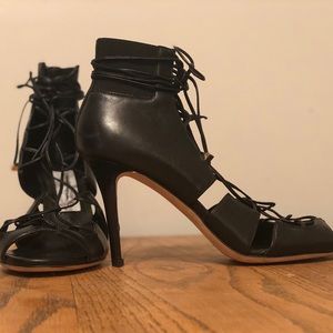 Jimmy Choo black myrtle leather lace up heel